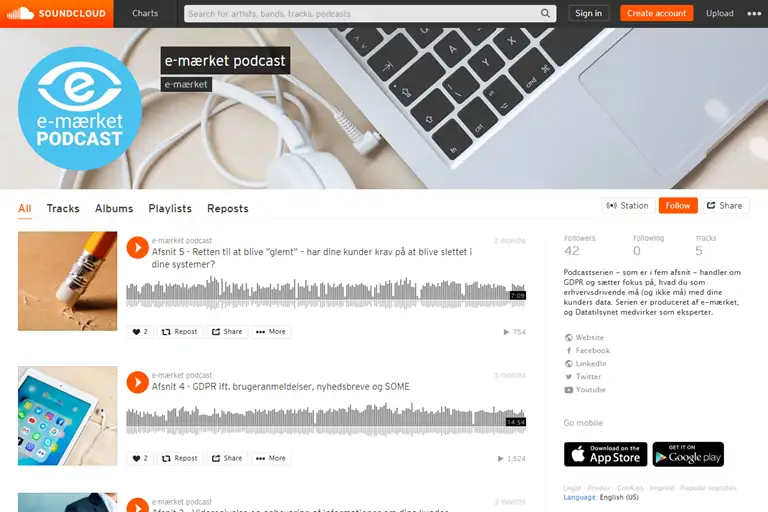 Skærmbillede fra afspilning af E-mærkets podcast på SoundCloud